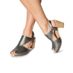 Dansko Teagan Laser Cut Leather Heeled Sandals Gunmetal‎ Metallic 41 US 10.5-11